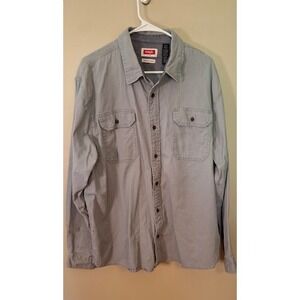 Wrangler Flex for Comfort Mens XL Long Sleeve Button Down Shirt Light Blue Gray
